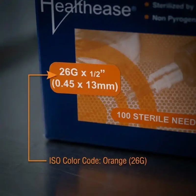 Healthease Sterile Hypodermic Needles 26G x 12 (100 Needles) - Royalty Occupational Health (3)